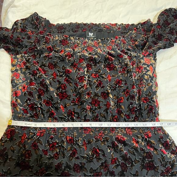 W by Worth Rose Velvet Off the shoulder Midi Dress sz 2 - Picture 7 of 12
